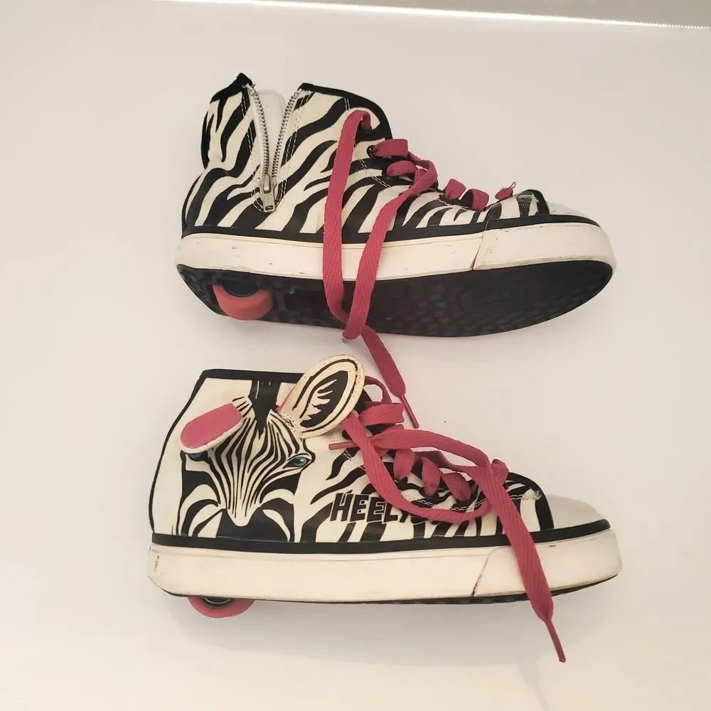 Heely’s Pink Youth Size 3 Lace Up Shoes Girl's Zebra Style Skate Shoes Striped